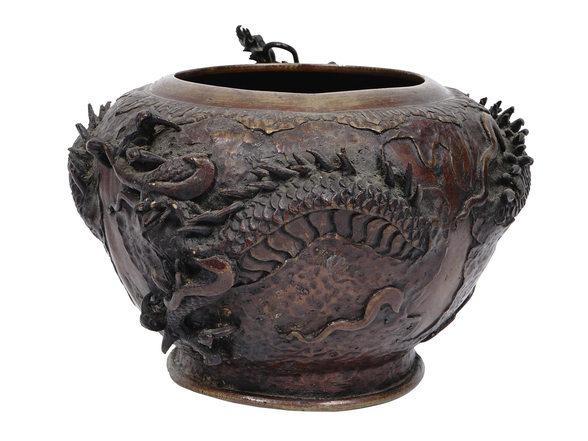 JAPANESE MEIJI PERIOD BRONZE DRAGON HIBACHI BOWL PIC-3